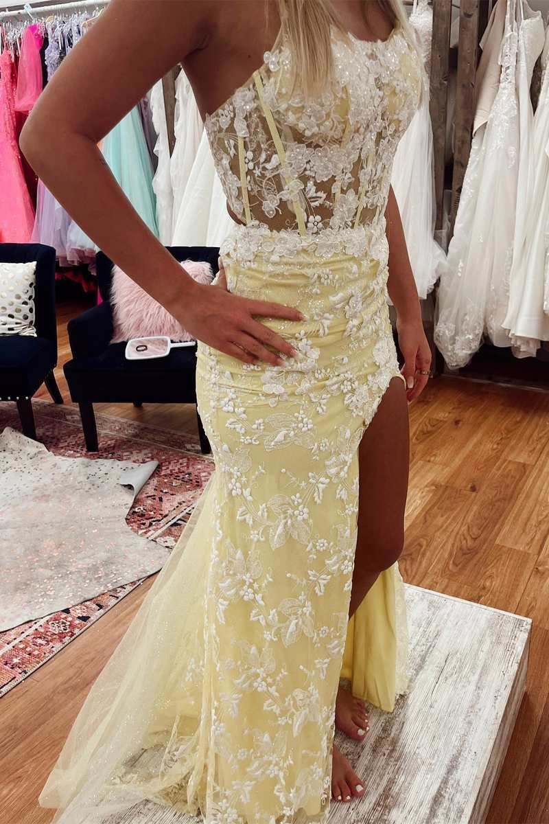 Yellow floral prom on sale dress