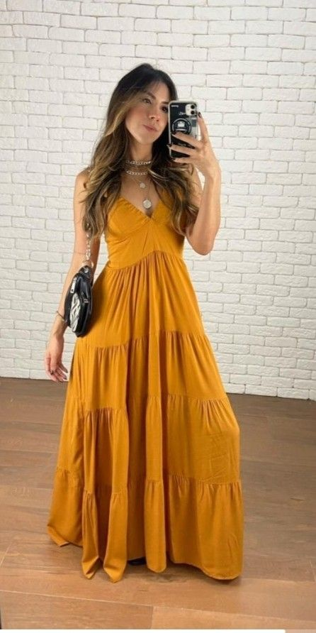 V-Neck Summer Women Dress Yellow Knitted Maxi Dress Casual Long