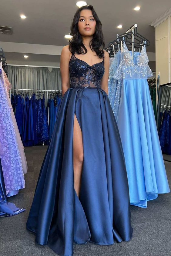 Satin and clearance lace prom dress