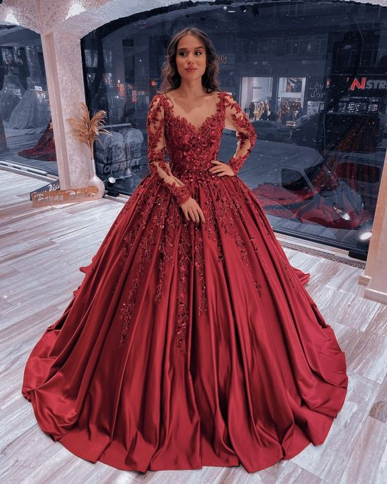 Red quinceanera dresses long hot sale sleeve