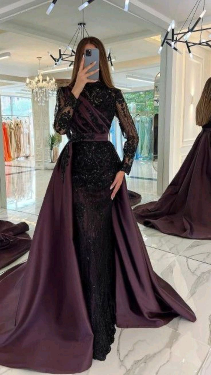 Embroidered Long Sleeve Prom Dress