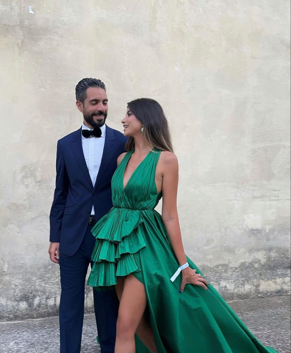 Green A line Hi low Prom Dress Green Winter Party Dress Y3098