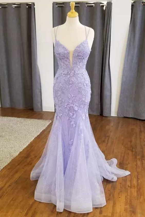 Lavender Floral Prom Dresses