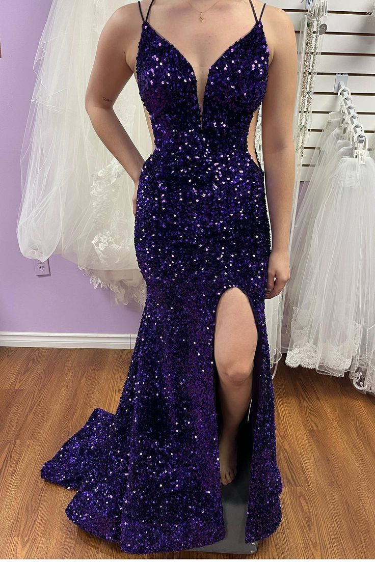 Purple Sequin Mermaid Prom Dress