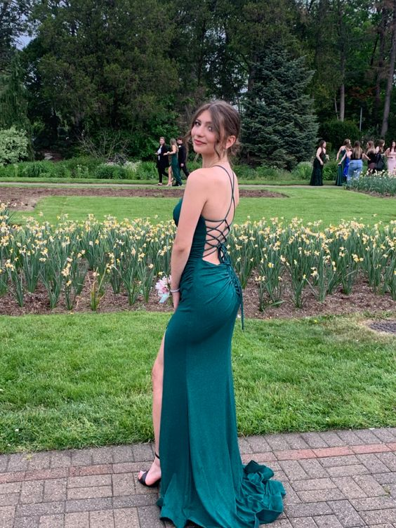 elegant dark green dress