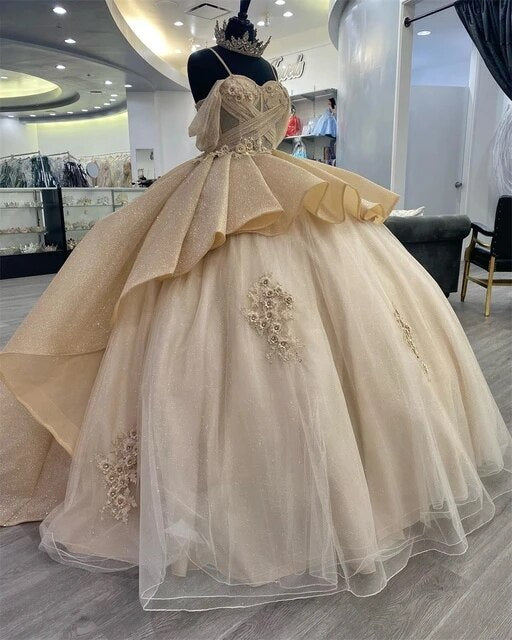 gold champagne quinceanera dresses