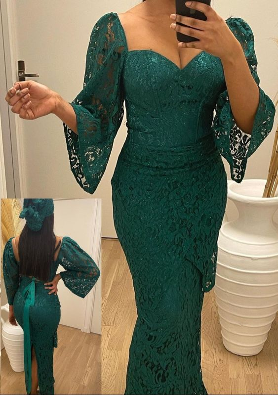 Emerald green lace  2piece outfits, Lace styles, Green lace