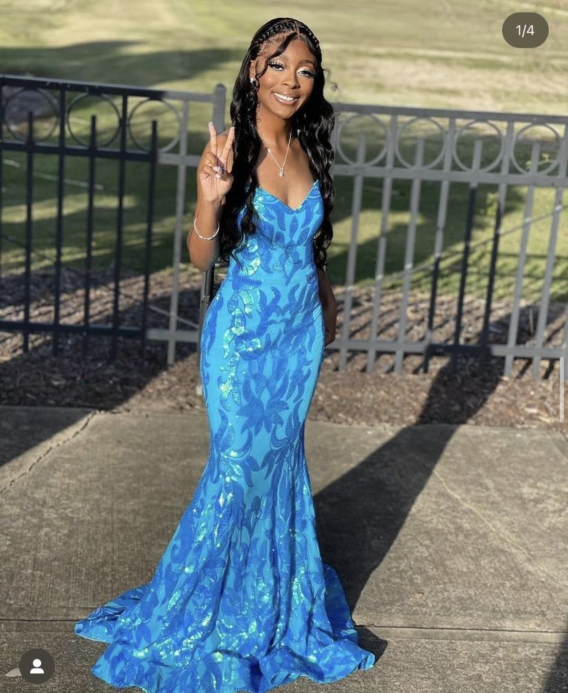 Sparkly Mermaid Blue Sequins Long Prom Dress Y5118 – Simplepromdress