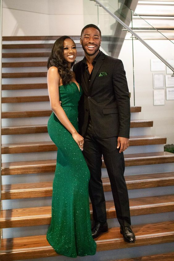 Green fitted prom dress sale