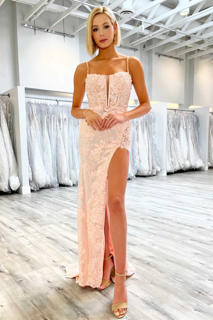 prom dresses with slits and lace