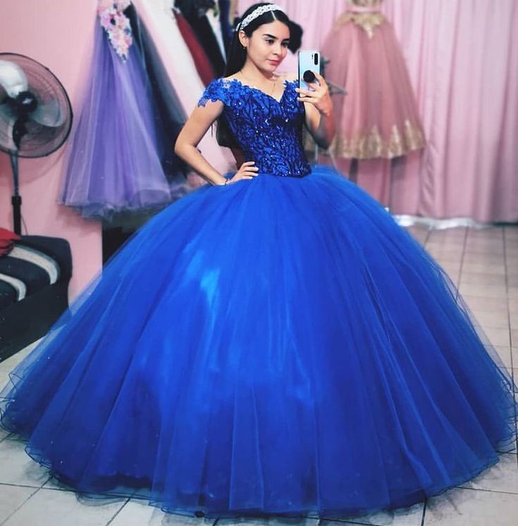 off shoulder royal blue gowns