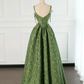 Vintage Green Evening Gown Spaghetti Straps A Line Prom Party Dress Brithday Ball Gown Y7567