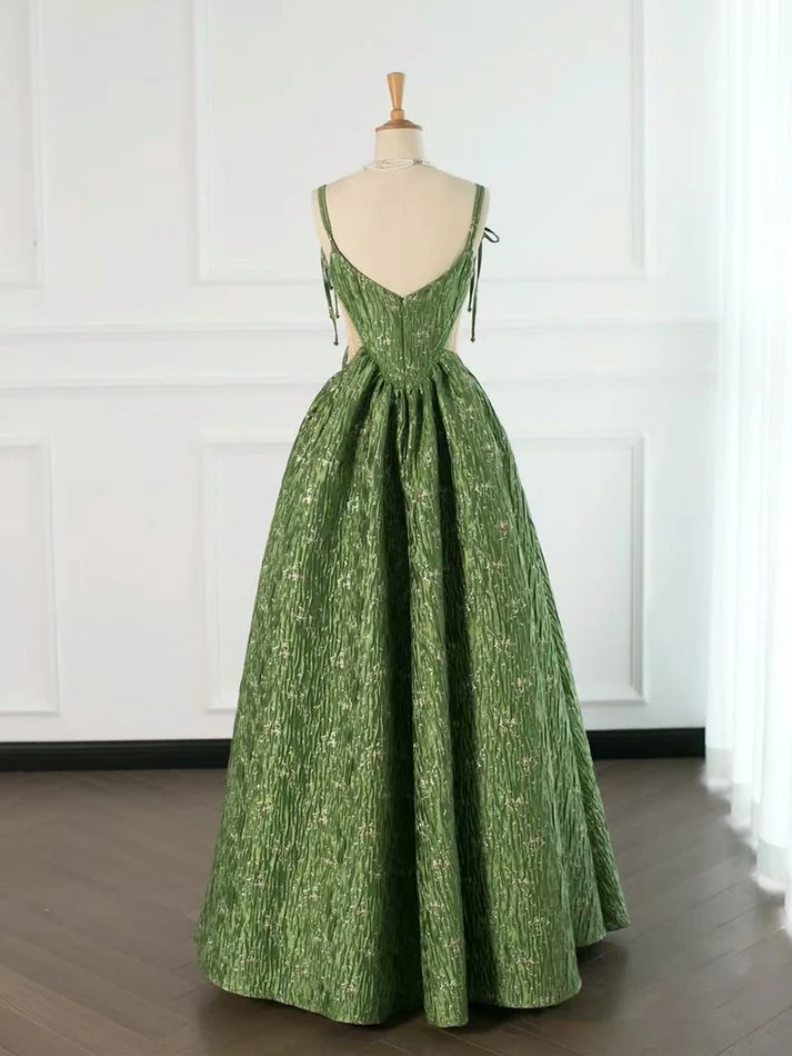 Vintage Green Evening Gown Spaghetti Straps A Line Prom Party Dress Brithday Ball Gown Y7567