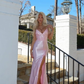 Pink Satin Appliques Mermaid Prom Dress,Long Slit Evening Gown Y8263