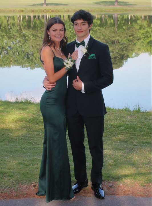 Green Satin Sheath/Column Long Prom Dress,Backless Evening Dress Y4119