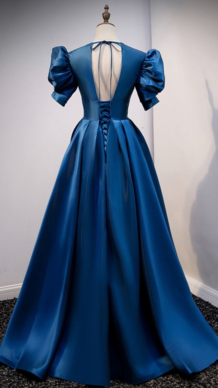 Blue satin long prom dress blue evening dress Y4966