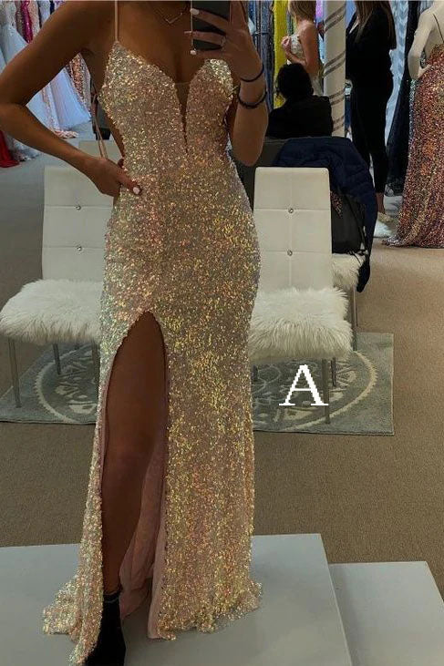 A-line V Neck Prom Dress With Split  S11768