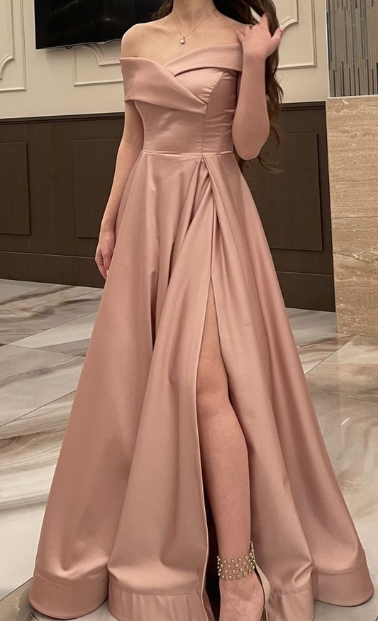 Off The Shoulder Satin Long Prom Dress,Simple Graduation Dress Y1936