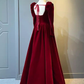 Beautiful A Line Red Velvet Prom Dress Sweatheart Party Dress Brithday Ball Gown Y7588