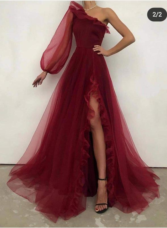 Charming One-Shoulder A-line Sexy Slit Sleeves Prom Dresses S25688