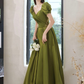 Green Satin Long Prom Dresses, A-Line Evening Dresses Y7097