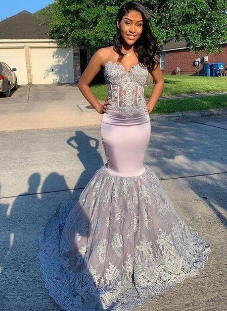 Sweetheart Mermaid Lace Long Prom Dresses Y6692