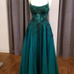 Hunter Green Floral Lace Scoop Neck A-Line Prom Dress Y5744