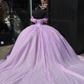 Glitter Off The Shoulder Lilac Tulle Beaded Ball Gown Quinceanera Dress  Y7463