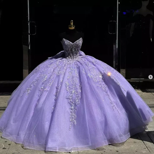 Sparkly Lavender Tulle Princess Quinceanera Dress Sweet 16 Birthday Party Ball Gown Y7473