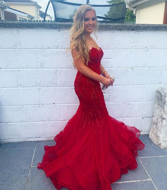 Red Mermaid Long Prom Dress,Formal Dress,Charming Dance Dress Y6120