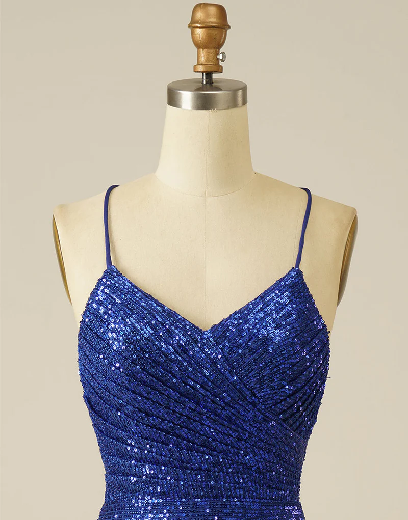 Royal Blue Sheath Sequin Lace Up Homecoming Dress Y2844