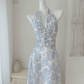 French Halter V Neck Print Floral Long Prom Dress Chiffon Evening Dress Y7565