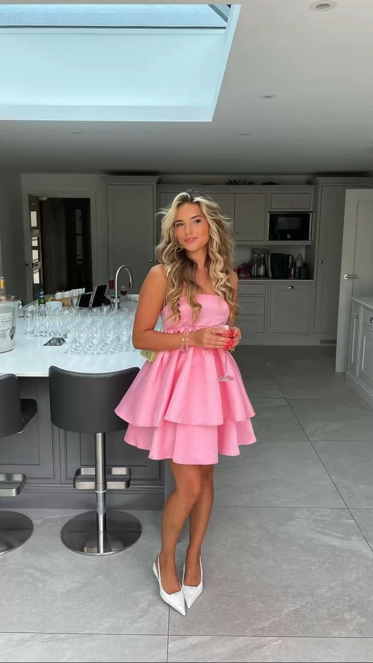 short pink 2 piece dress