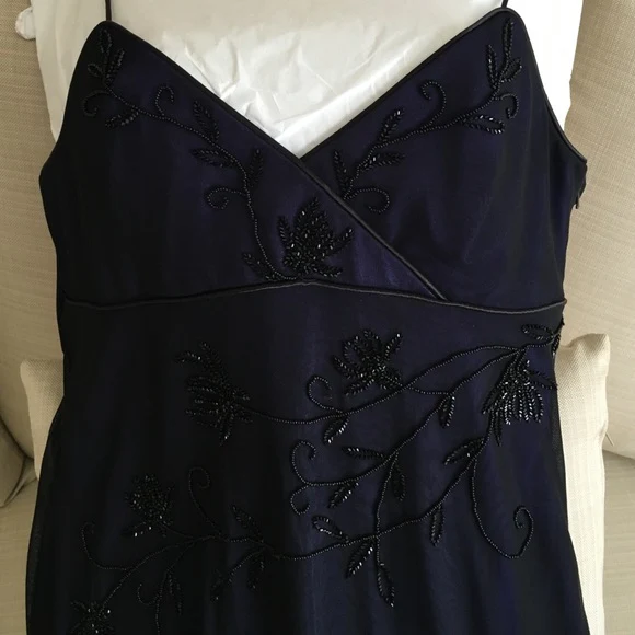 Gorgeous Straps Navy Blue V Neck Prom Dress Chiffon Beaded Party Dress Evening Gown Y7563