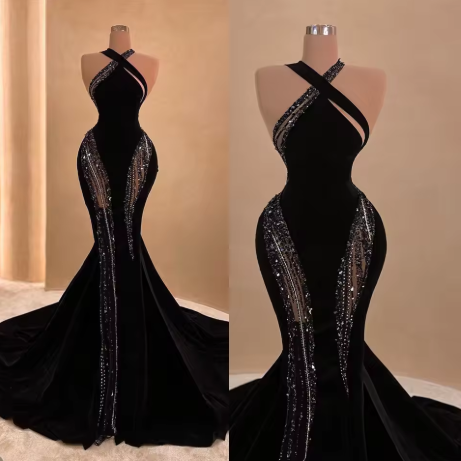 Sexy Black Mermaid Long Prom Dress with Train,Chic Black Evening Gown Y4178