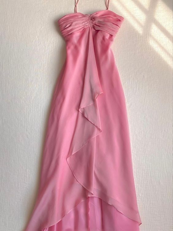 Sweet Pink Chiffon Long Prom Dress Strapless Formal Party Evening Dress Y7560