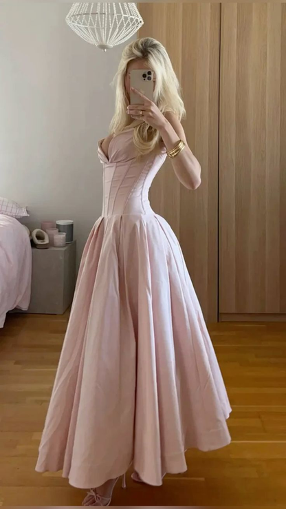 Pink Strapless A Line Long Prom Dress Elegant Evening Dress Brithday Outfits Y7531