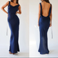 Women Satin Lace Up Backless Long Dress Elegant Bodycon Prom Dresses Y4624