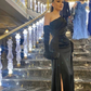 Sexy One Shoulder Slit Black Evening Dress Prom Dress With Gloves Y7686