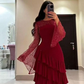 Women's Sequin Prom Dress Chiffon Tiered Burgundy Evening Dress Y7616