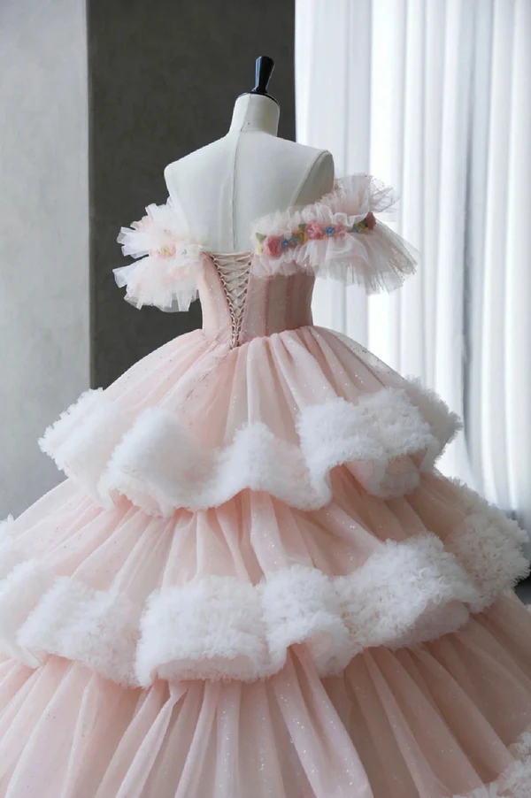 Fairy Tulle Pleated Layered Ball Gown Sweet Quinceanera Dress Y7702