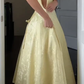 Deep V Neck Halter Yellow Satin A Line Prom Dress Long Evening Dress  Y7499