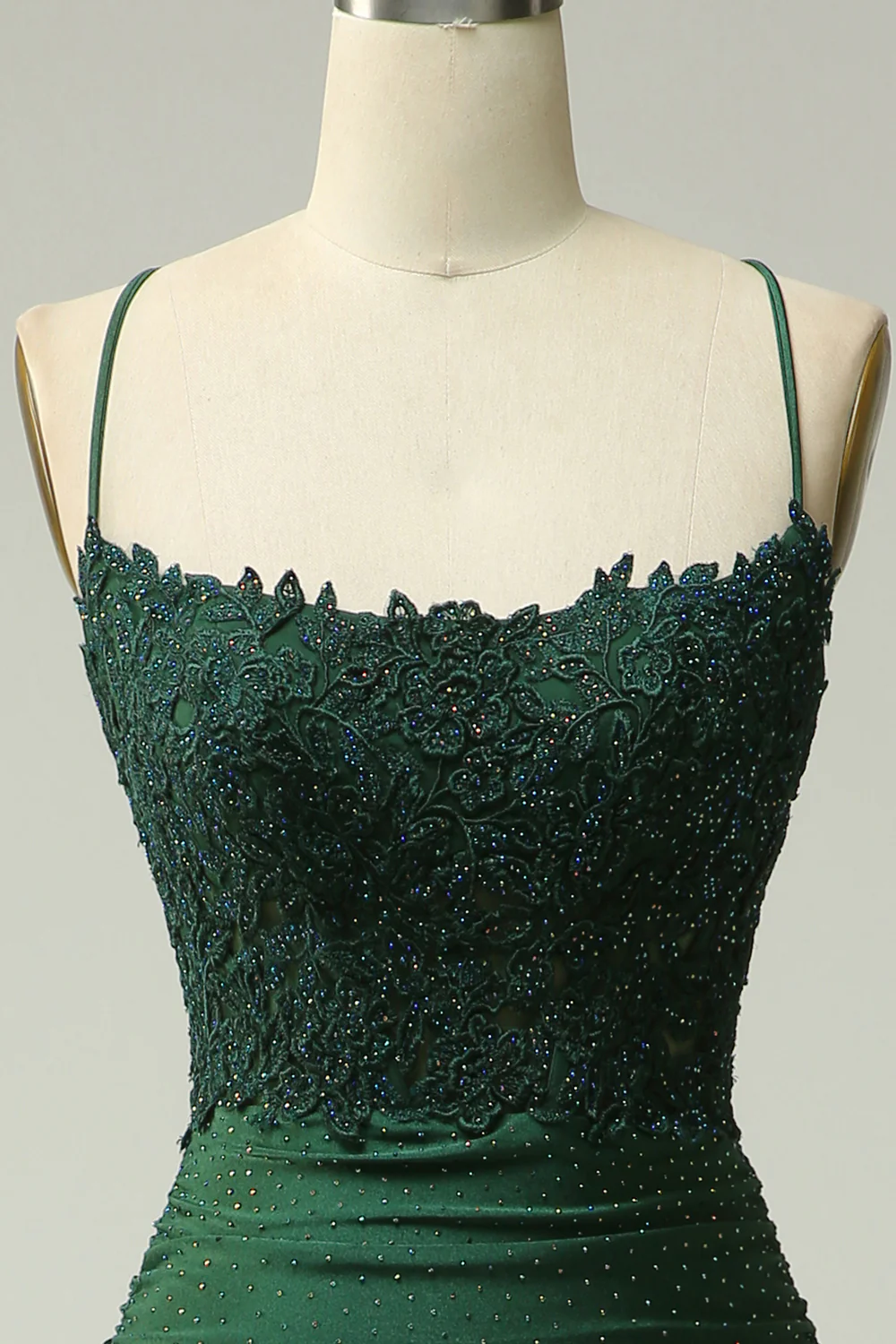 Mermaid Halter Dark Green Long Prom Dress with Appliques Beading Y1858