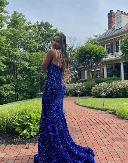 Royal Blue Mermaid Sequins Prom Dress Graduation Dress Black Girls Prom 8th Grade Prom Y495