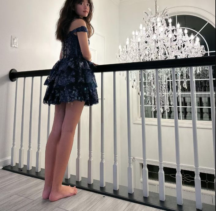 Navy Blue A-Line Sweetheart Lace Tiered Short Homecoming Dress Y8107