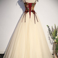 Champagne Tulle Spaghetti Strap Long Prom Dress  A Line Party Ball Gown Y7952