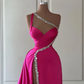 Gorgeous One Shoulder Satin Beaded Long Prom Dress Slit Evening Dress Y7692