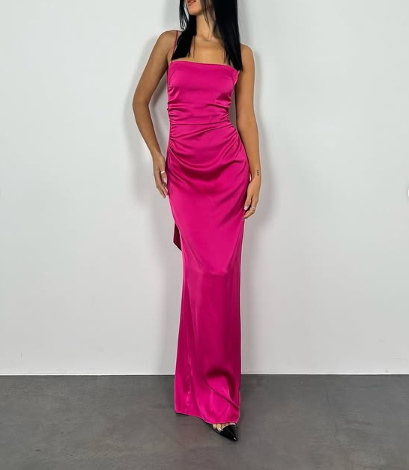 Hot Pink Sexy Sheath Long Prom Dress Backless Evening Gown Y7894