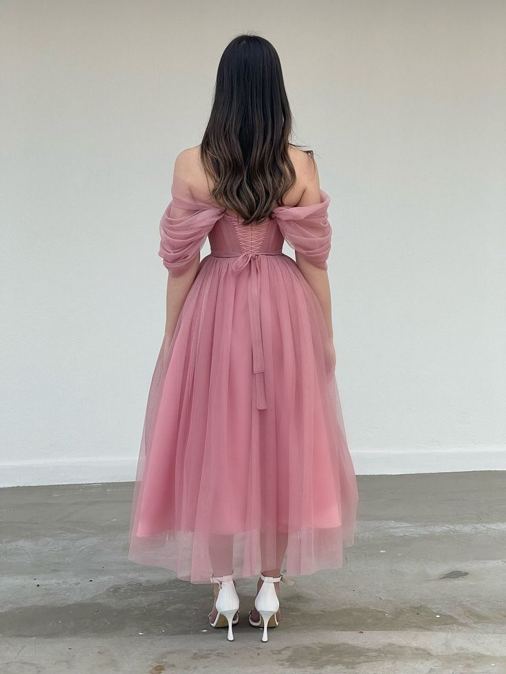 Powder Pink Tulle Dress, Engagement Dress,Corset Dress, Cocktail Dress, Evening Dress Y4775