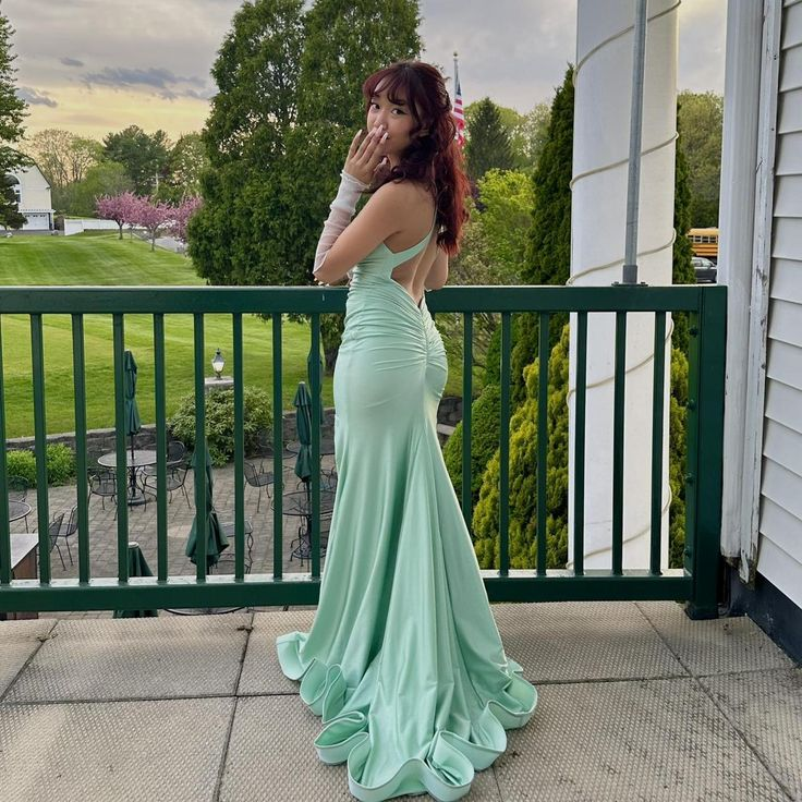 Elegant Light Green Backless Long Prom Dress Mermaid Evening Dress Y8043